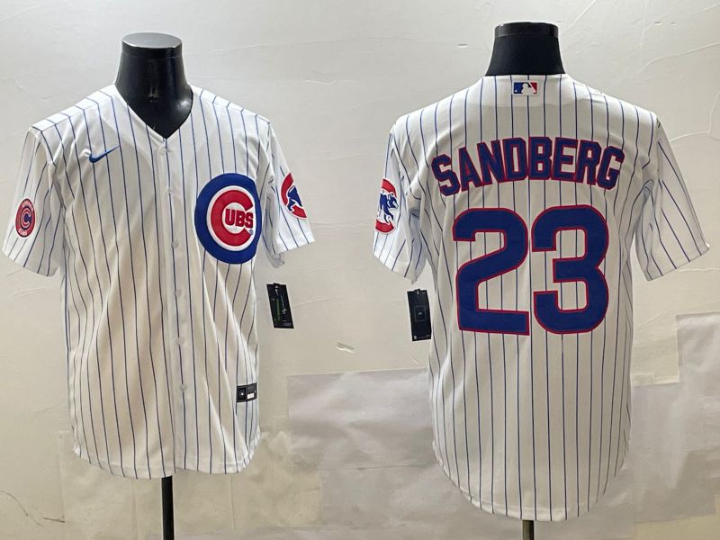 Men Chicago Cubs #23 Sandberg White Stripe Game 2025 Nike MLB Jersey style 2